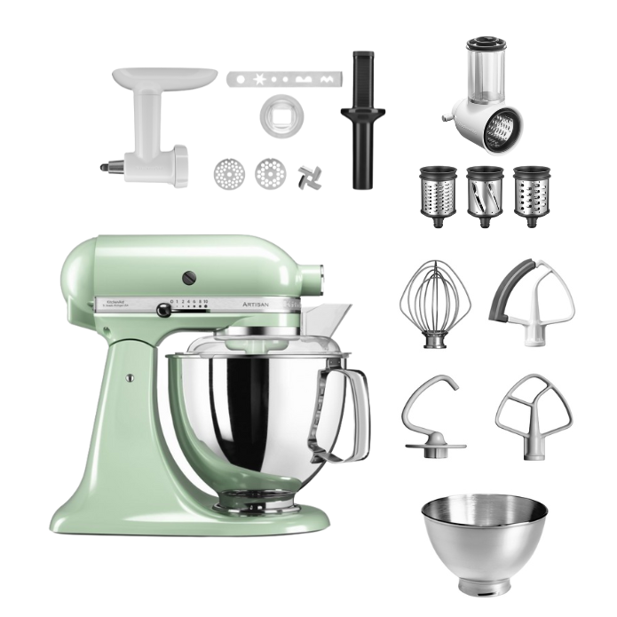 KitchenAid 4,8 L 5KSM175 Artisan Küchenmaschine Allrounderset mit Gemüseschneider+Fleischwolf+Spritzge