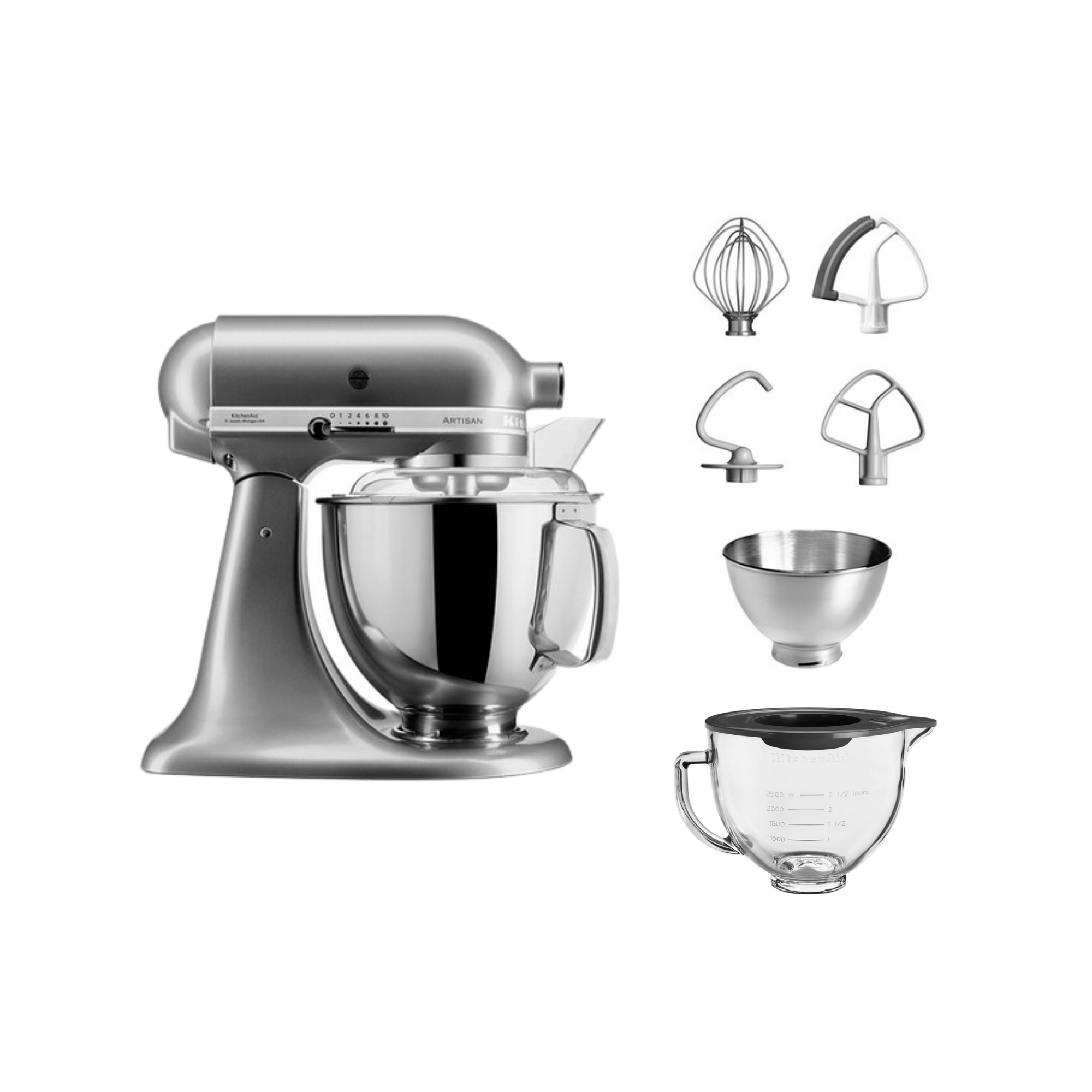 KitchenAid 4,8 L 5KSM175 Artisan Küchenmaschine Glasset mit Glasschüssel