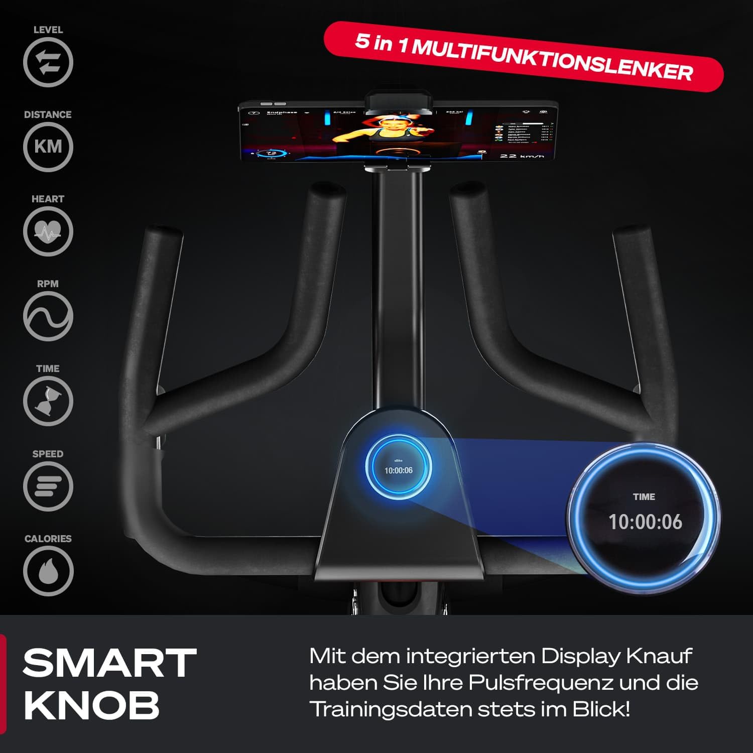 Sportstech sBike Lite - Smartes Heimtrainer Fahrrad mit LED - Deutsche Qualitätsmarke - App mit Kursen und 360° Tablet-Halterung für Full Body Workout - Ergometer