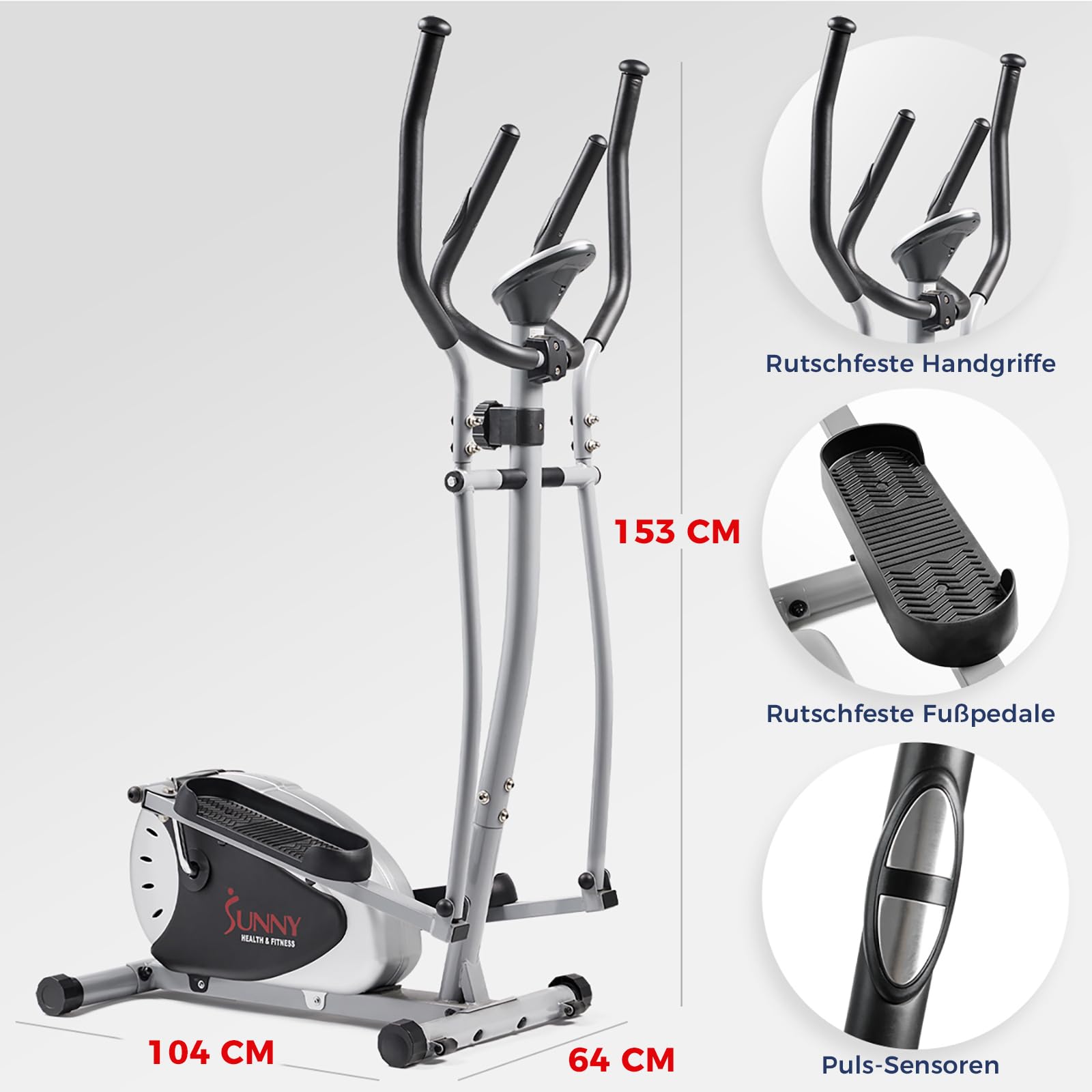 Sunny Health & Fitness Crosstrainer mit Magnetwiderstand mit LCD-Monitor, 100 kg max Gewicht, 8 Widerstandsstufe- SF-E905, Crosstrainer für zuhause, Ellipsentrainer, Ergometer