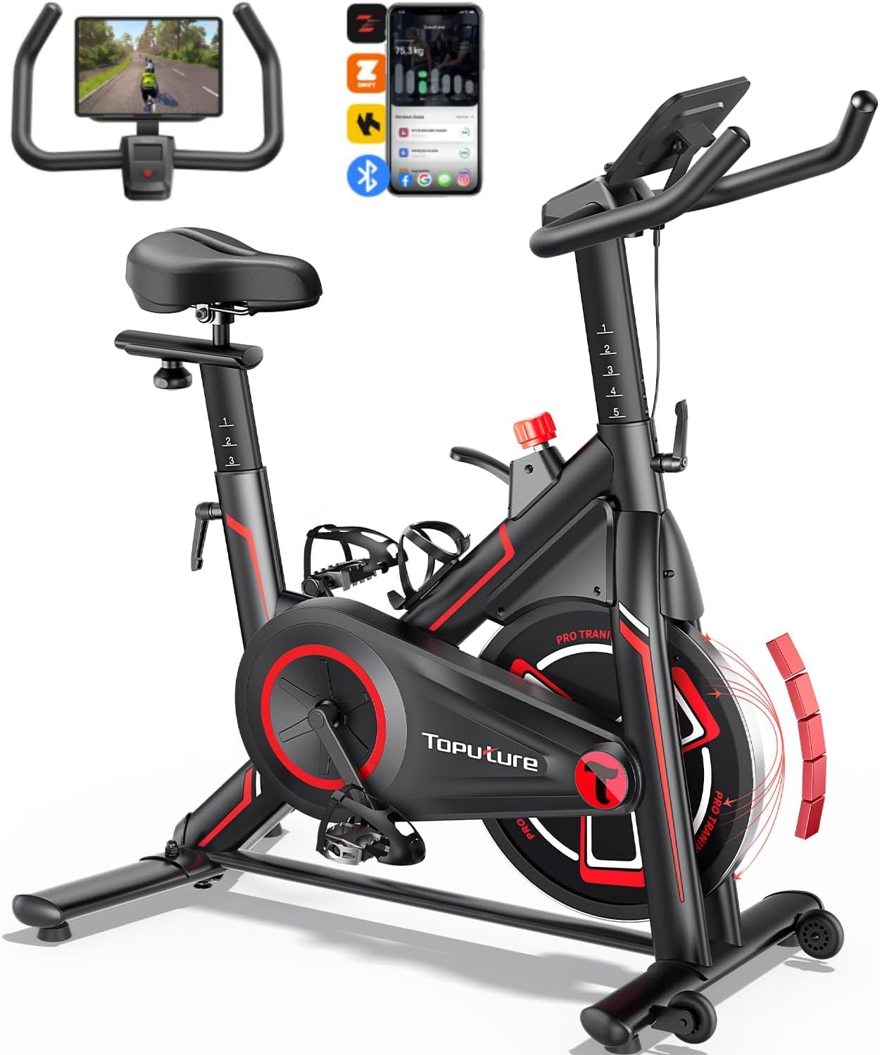 Toputure Heimtrainer Fahrrad mit Schlau APP, 15 KG Schwungrad, Leiser Hometrainer mit 0-100% Magnetischem Widerstand, Spinning Indoor Exercise bike Bis 150 KG, mit Tablet-Halter, LCD