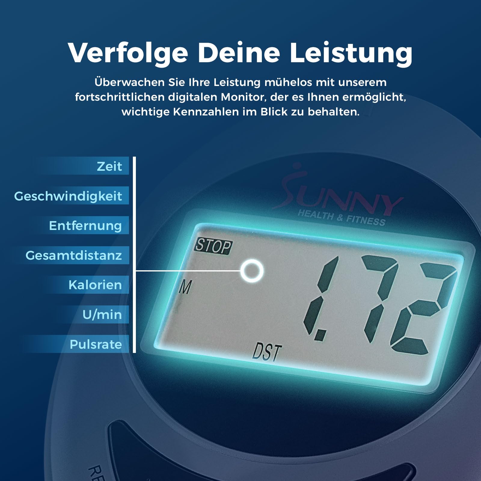 Sunny Health & Fitness Crosstrainer mit Magnetwiderstand mit LCD-Monitor, 100 kg max Gewicht, 8 Widerstandsstufe- SF-E905, Crosstrainer für zuhause, Ellipsentrainer, Ergometer