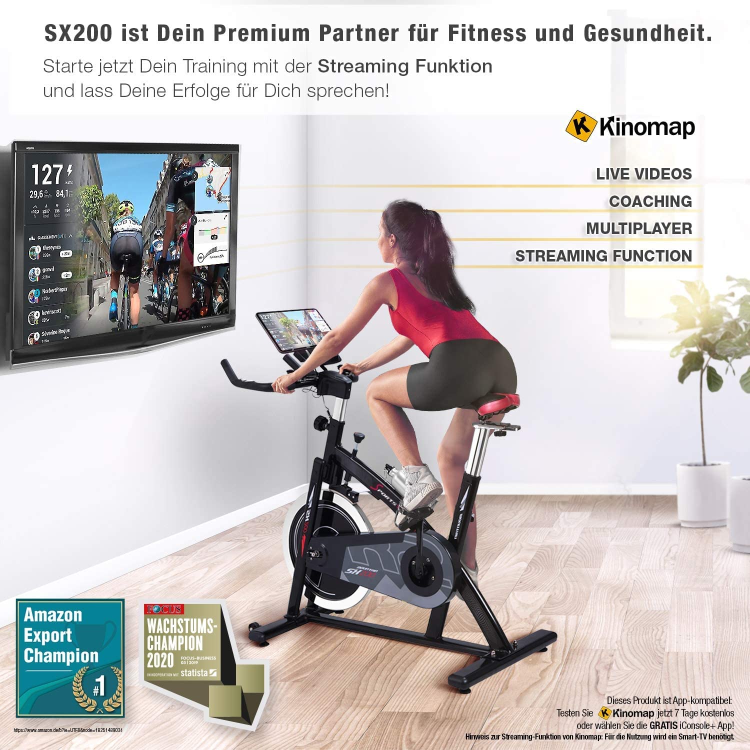 Sportstech Ergometer Heimtrainer mit 22KG Schwungrad & Multiplayer APP | Hometrainer Fahrrad für Zuhause | Trainingsgeräte für das Ausdauertraining | Fitness Exercise Bike SX200 (SX200 grau)