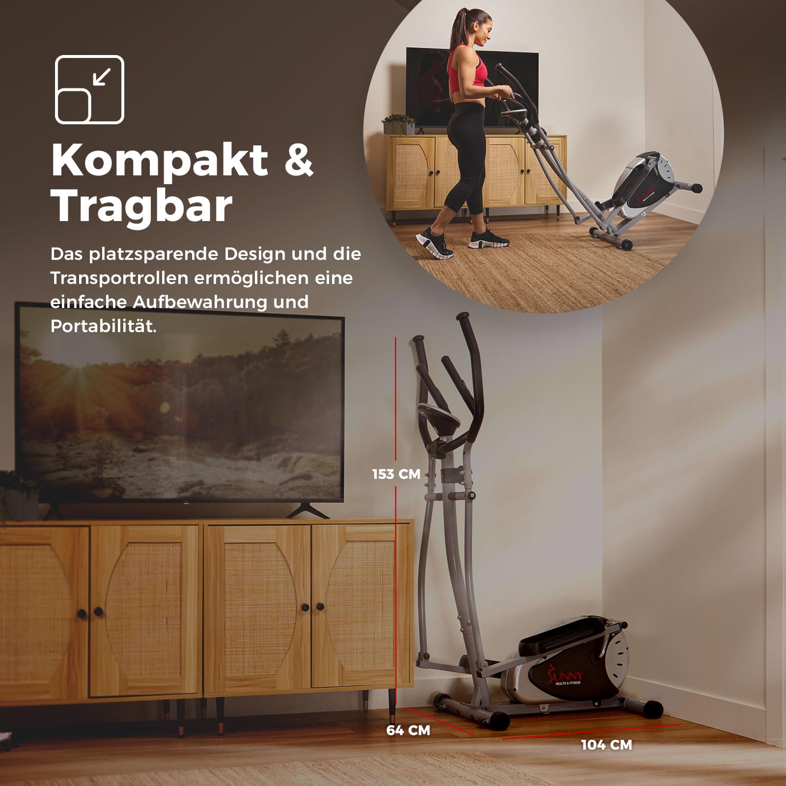 Sunny Health & Fitness Crosstrainer mit Magnetwiderstand mit LCD-Monitor, 100 kg max Gewicht, 8 Widerstandsstufe- SF-E905, Crosstrainer für zuhause, Ellipsentrainer, Ergometer