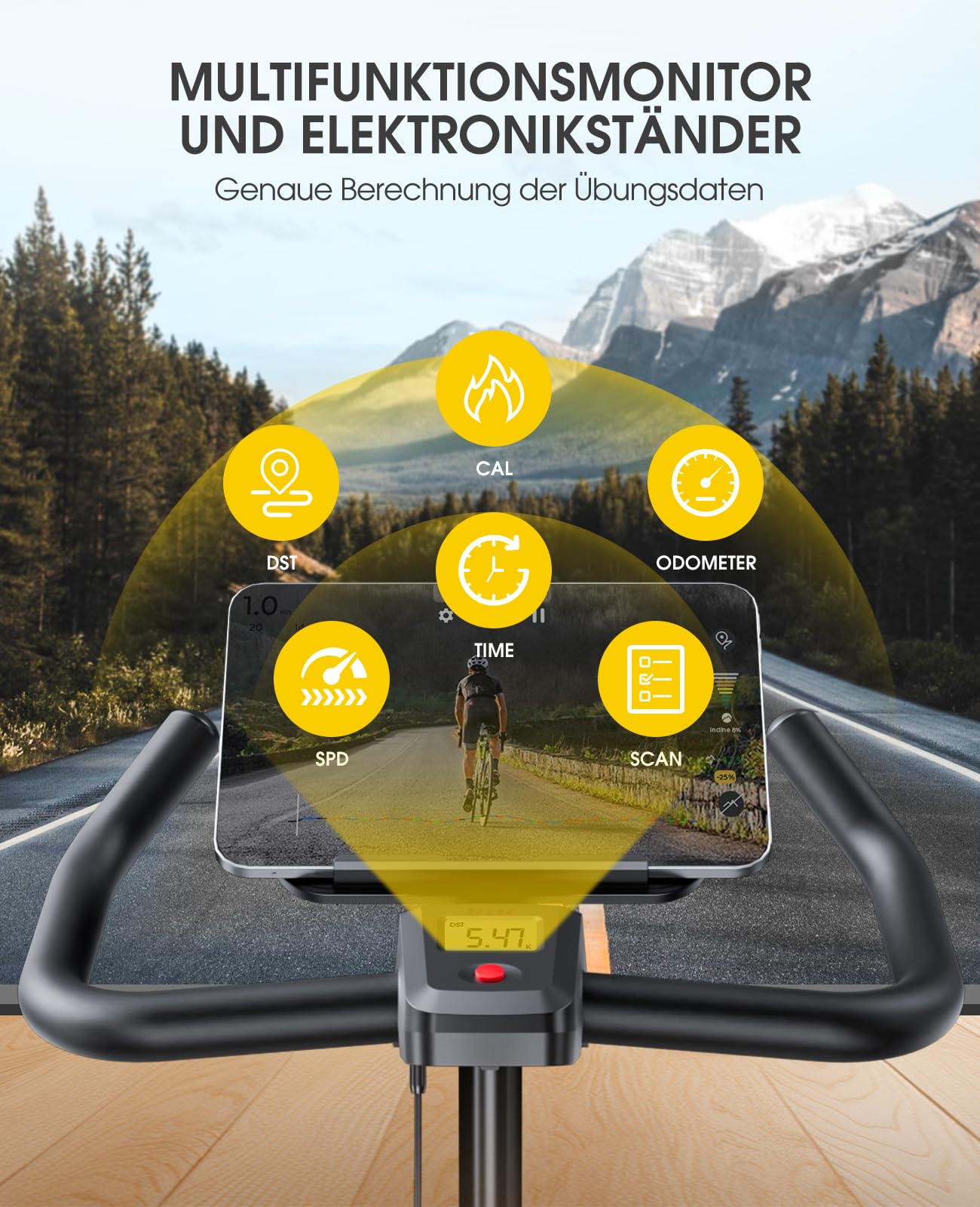 Toputure Heimtrainer Fahrrad mit Schlau APP, 15 KG Schwungrad, Leiser Hometrainer mit 0-100% Magnetischem Widerstand, Spinning Indoor Exercise bike Bis 150 KG, mit Tablet-Halter, LCD
