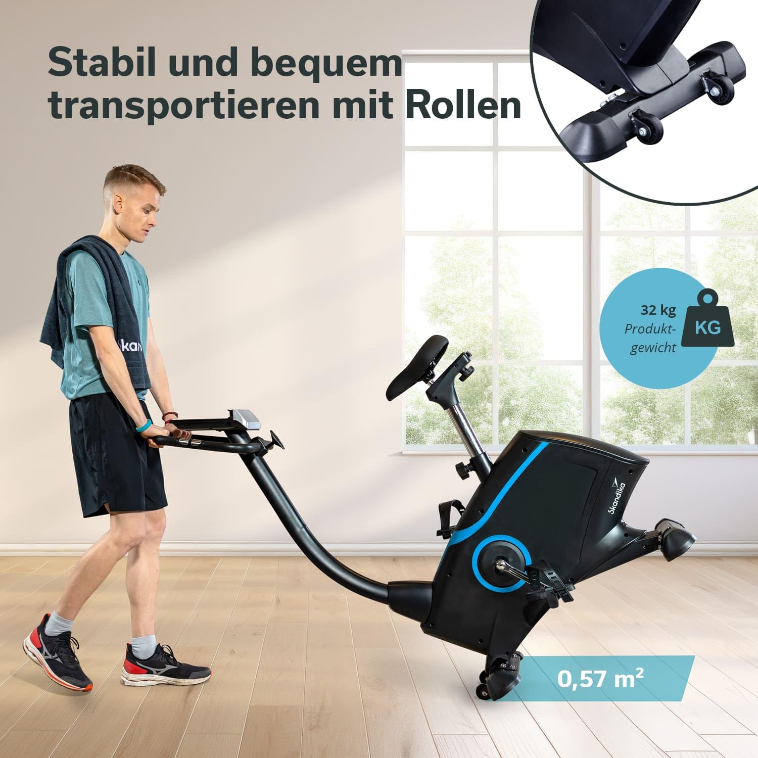 Skandika Ergometer Fahrrad Atlantis | Heimtrainer mit App Steuerung (Kinomap, iConsole), Bluetooth, 10kg Schwungmasse, Puls und Körperfettmessung, 32 Stufen, geräuscharm, Transportrollen | bis 150kg
