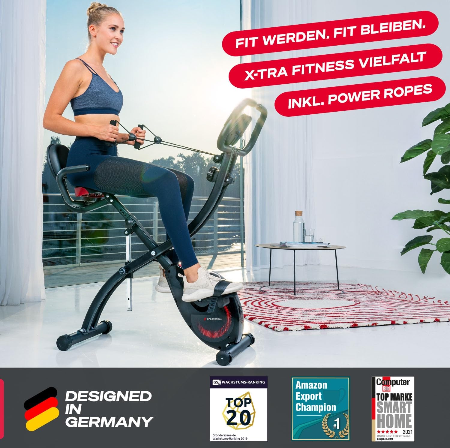Sportstech Ergometer Heimtrainer Fahrrad klappbar, Fitness Indoor Fahrrad für Zuhause, Hometrainer Bike 150kg, App mit Live- & On Demand-Kursen für Full Body Workout-Erlebnis, X150 Bike