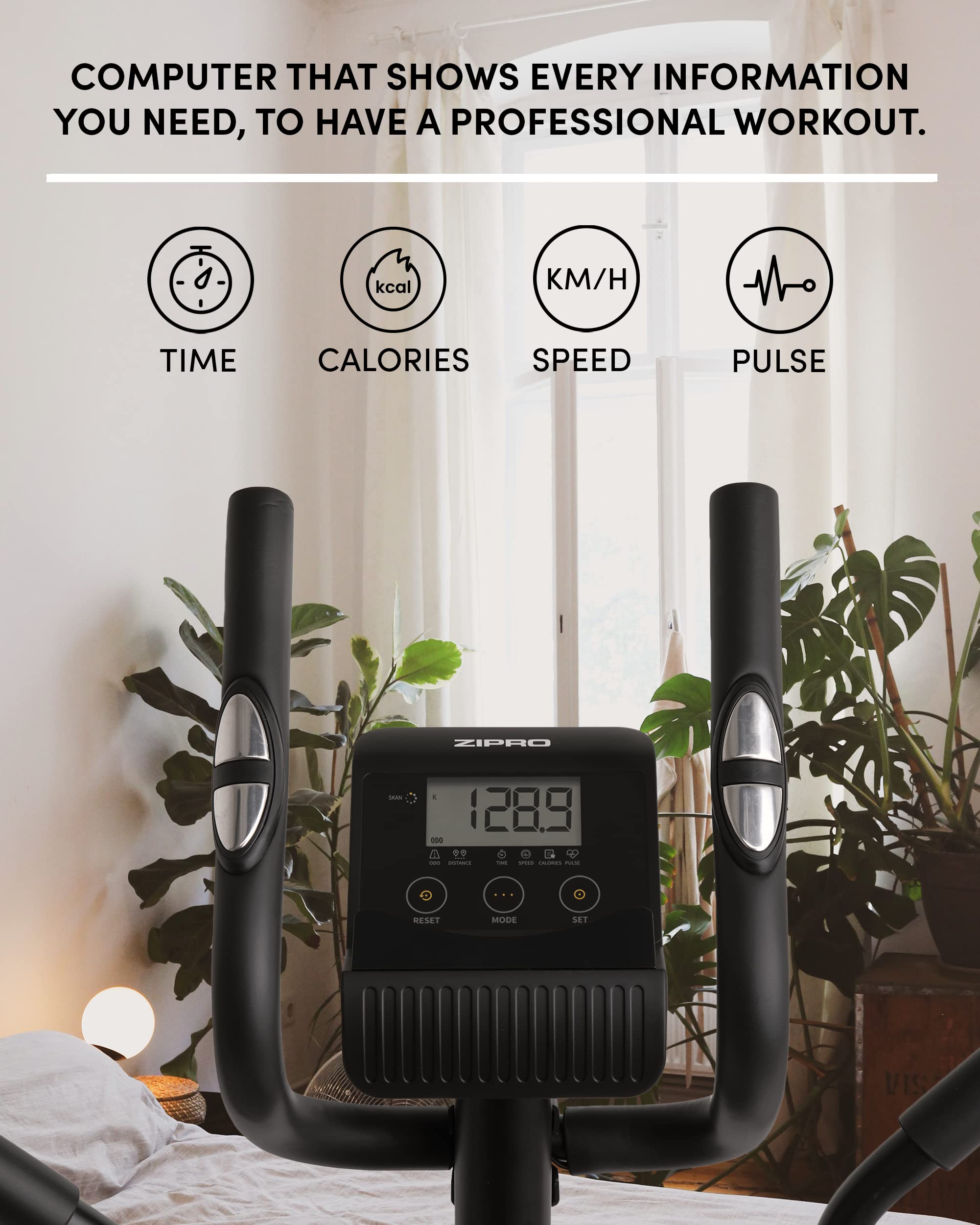 Zipro Crosstrainer Burn Gold, Ellipsentrainer bis zu 120 kg, Crosstrainer für Zuhause, Cardio Trainingsgerät, Exercise Machines, Heimtrainer, 8 Widerstandsstufen