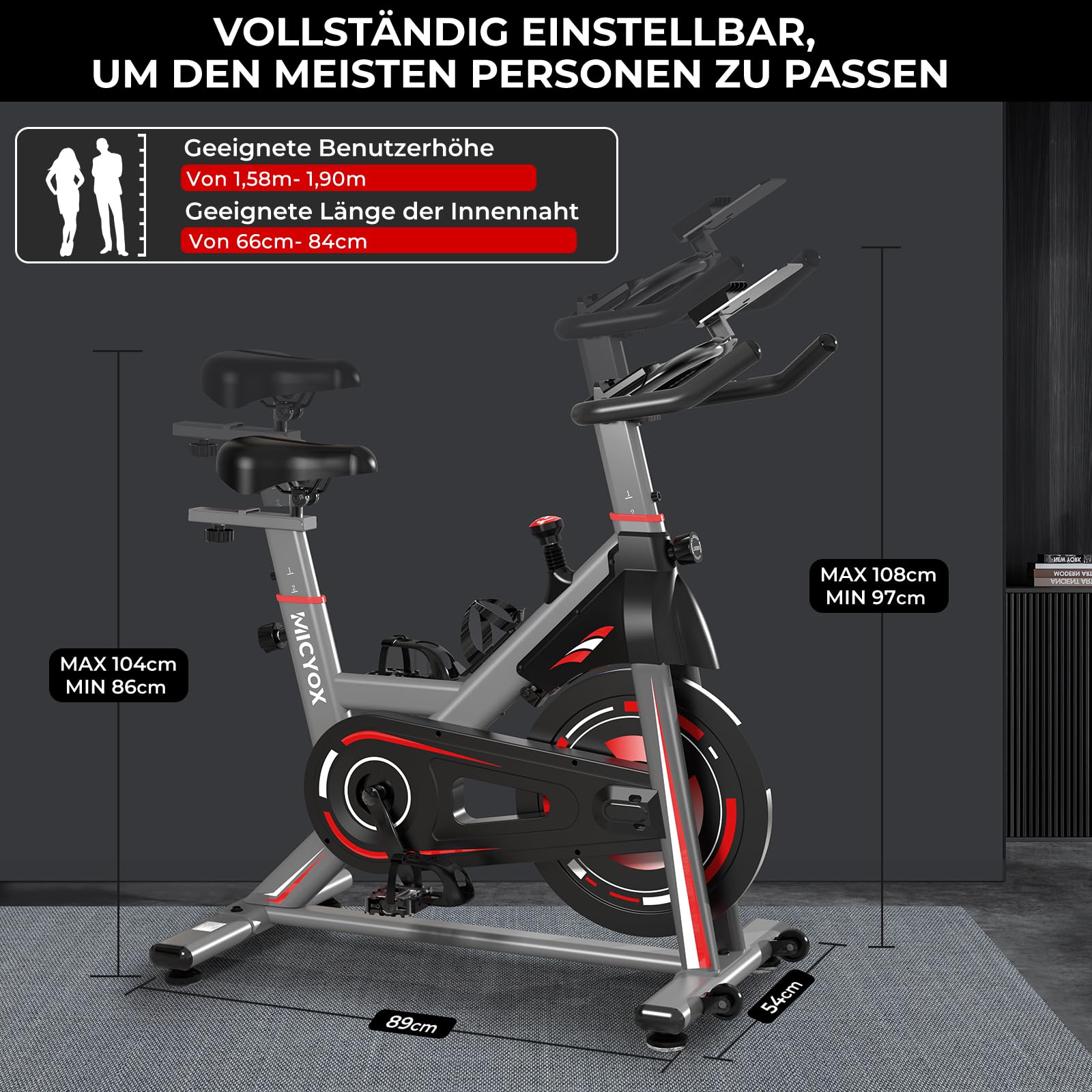 Micyox Ergometer Heimtrainer Fahrrad, TH-X3 Fitnessbikes mit Magnetischem Widerstand, Indoor Kardio Training, LCD Monitor mit IPad-Halterung Hometrainer 150 kg Belastbar