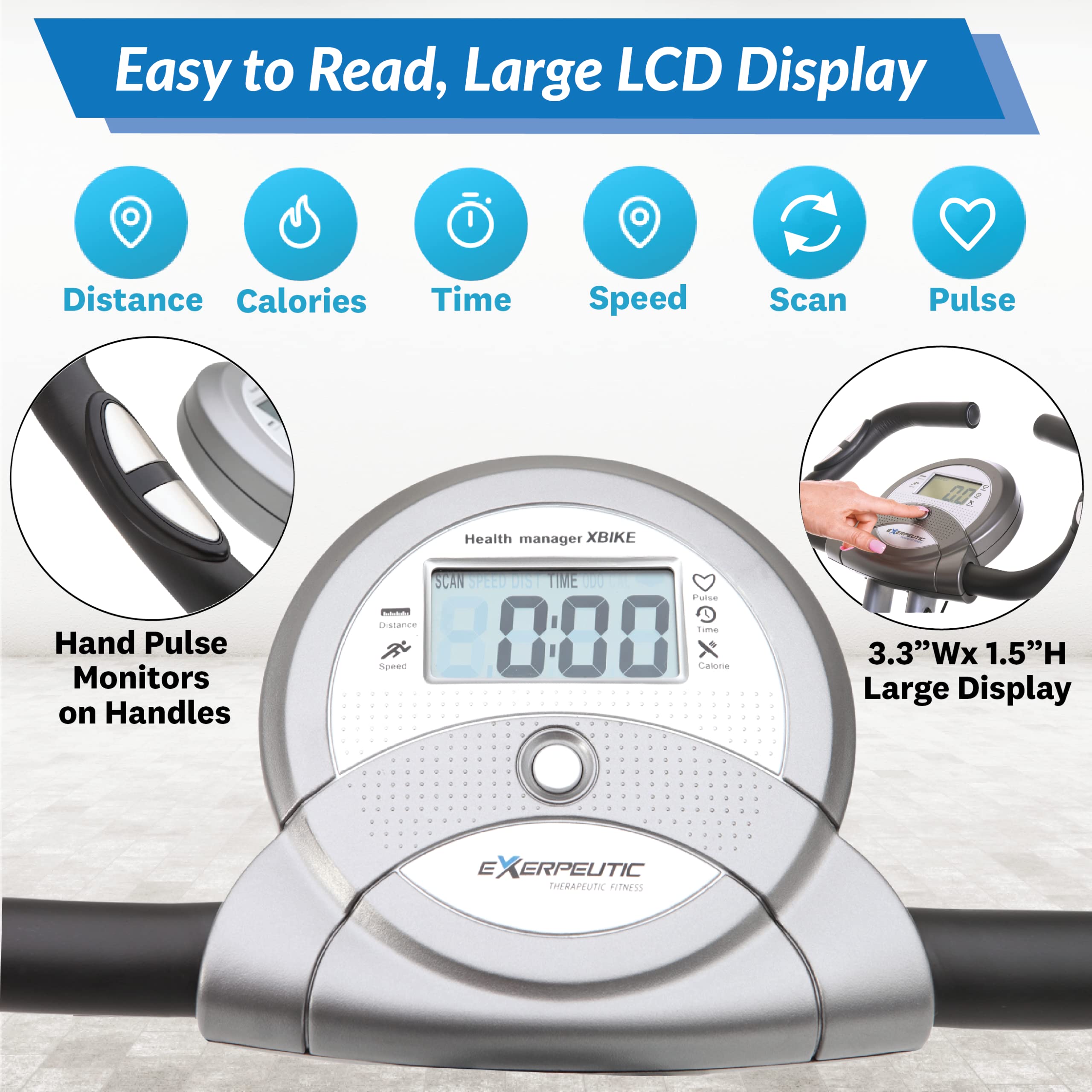 EXERPEUTIC Klappbarer Heimtrainer mit Magnetbremssystem & Handpulsmessung