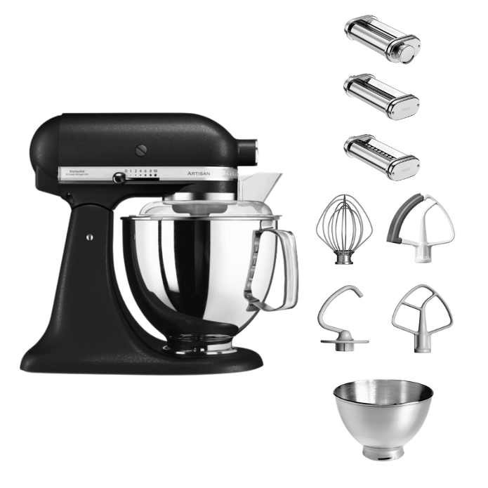 KitchenAid 4,8 L 5KSM175 Artisan Küchenmaschine Pastalover mit Nudelwalzen 3er- Set