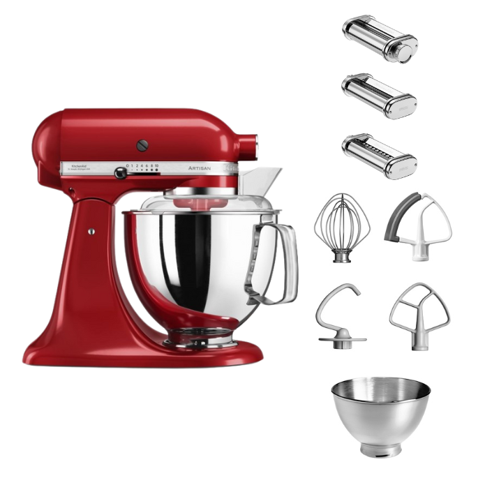 KitchenAid 4,8 L 5KSM175 Artisan Küchenmaschine Pastalover mit Nudelwalzen 3er- Set
