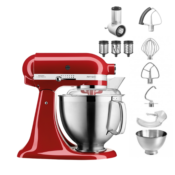 KitchenAid 4,8 L 5KSM185 Artisan Küchenmaschine Beginnerset Artisan Gemüseschneider+Flexirührer