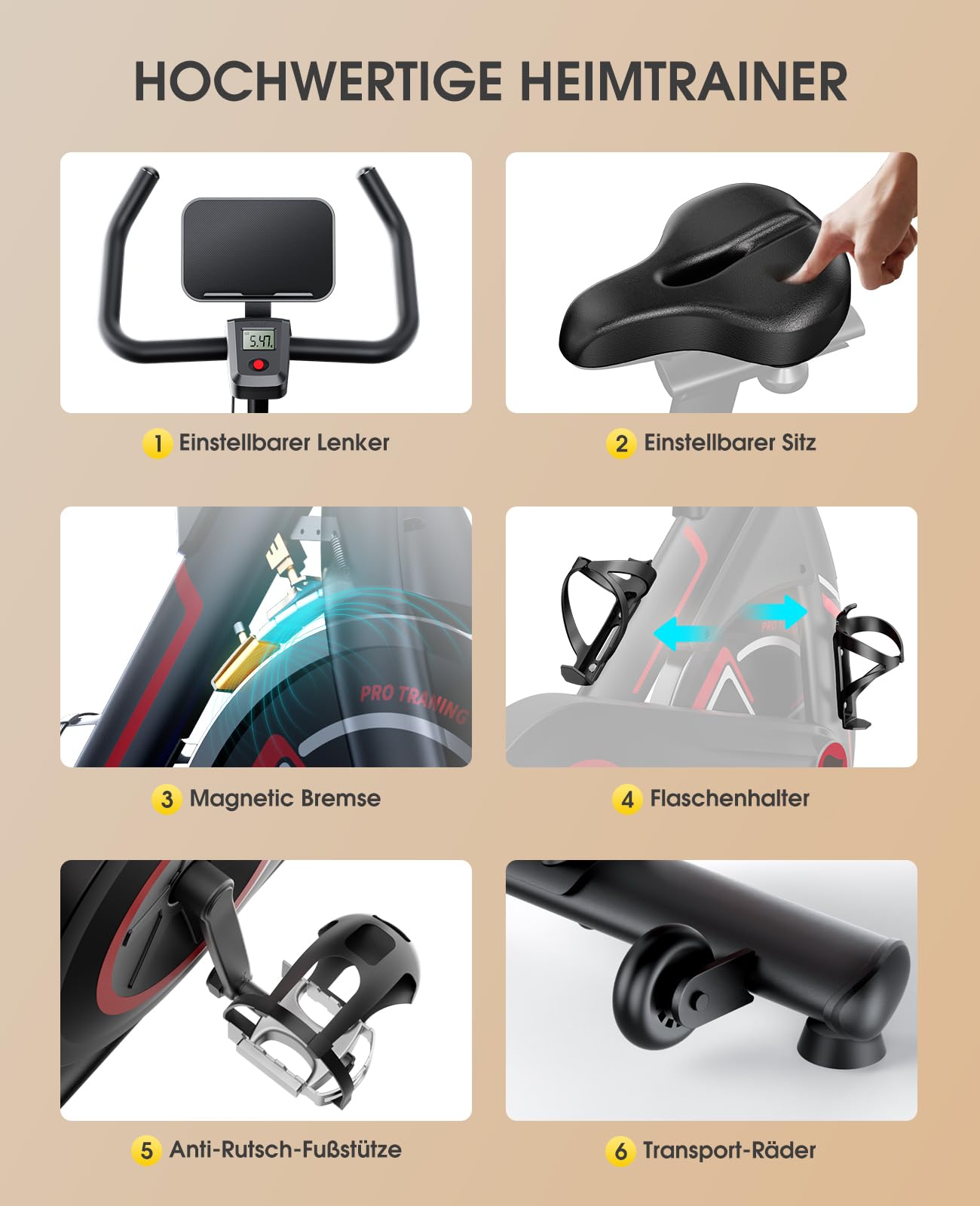 Toputure Heimtrainer Fahrrad mit Schlau APP, 15 KG Schwungrad, Leiser Hometrainer mit 0-100% Magnetischem Widerstand, Spinning Indoor Exercise bike Bis 150 KG, mit Tablet-Halter, LCD