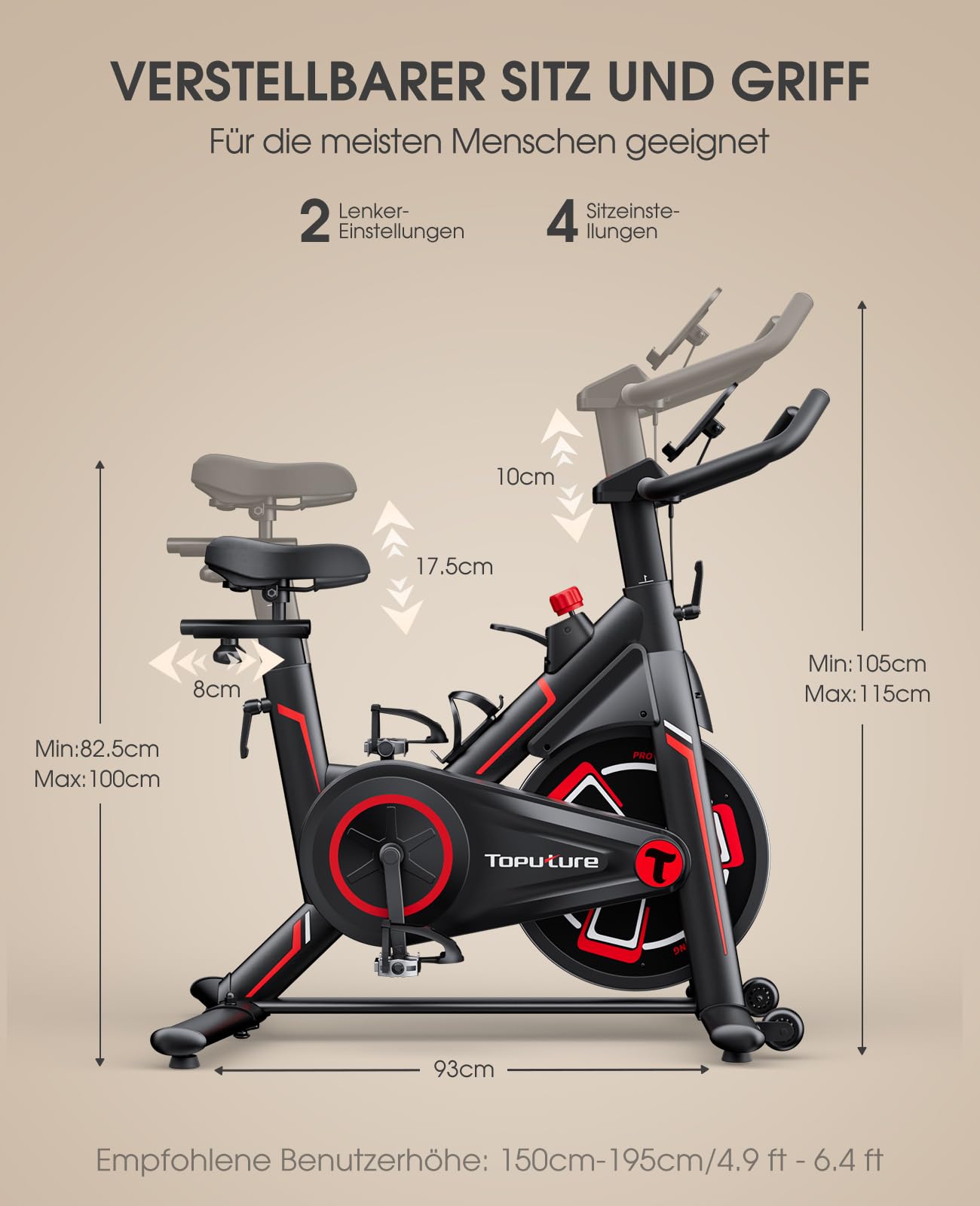 Toputure Heimtrainer Fahrrad mit Schlau APP, 15 KG Schwungrad, Leiser Hometrainer mit 0-100% Magnetischem Widerstand, Spinning Indoor Exercise bike Bis 150 KG, mit Tablet-Halter, LCD