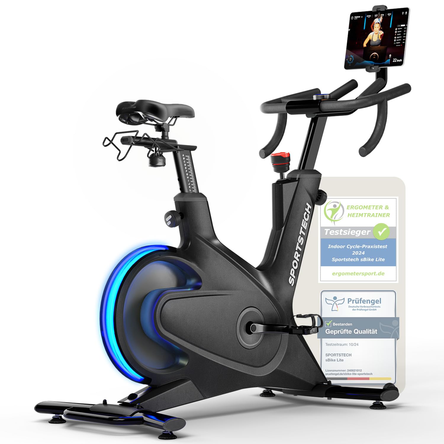 Sportstech sBike Lite - Smartes Heimtrainer Fahrrad mit LED - Deutsche Qualitätsmarke - App mit Kursen und 360° Tablet-Halterung für Full Body Workout - Ergometer