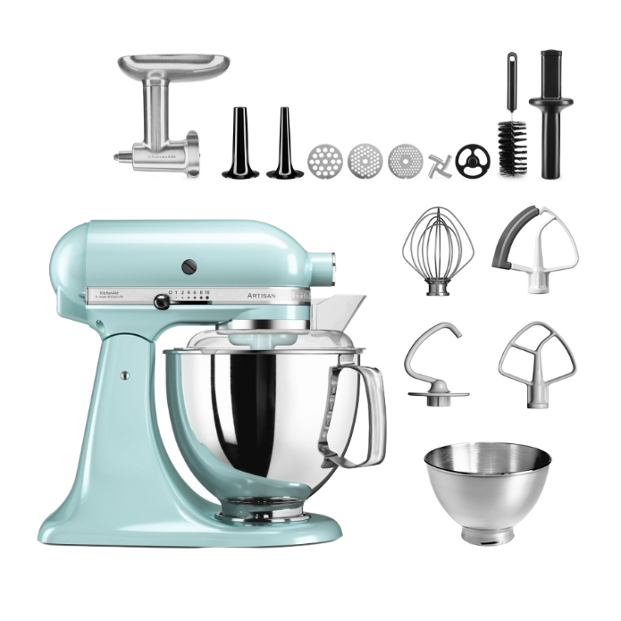 KitchenAid 4,8 L 5KSM175 Artisan Küchenmaschine Meatlover mit Ganzmetall- Fleischwolf