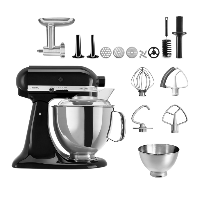KitchenAid 4,8 L 5KSM175 Artisan Küchenmaschine Meatlover mit Ganzmetall- Fleischwolf