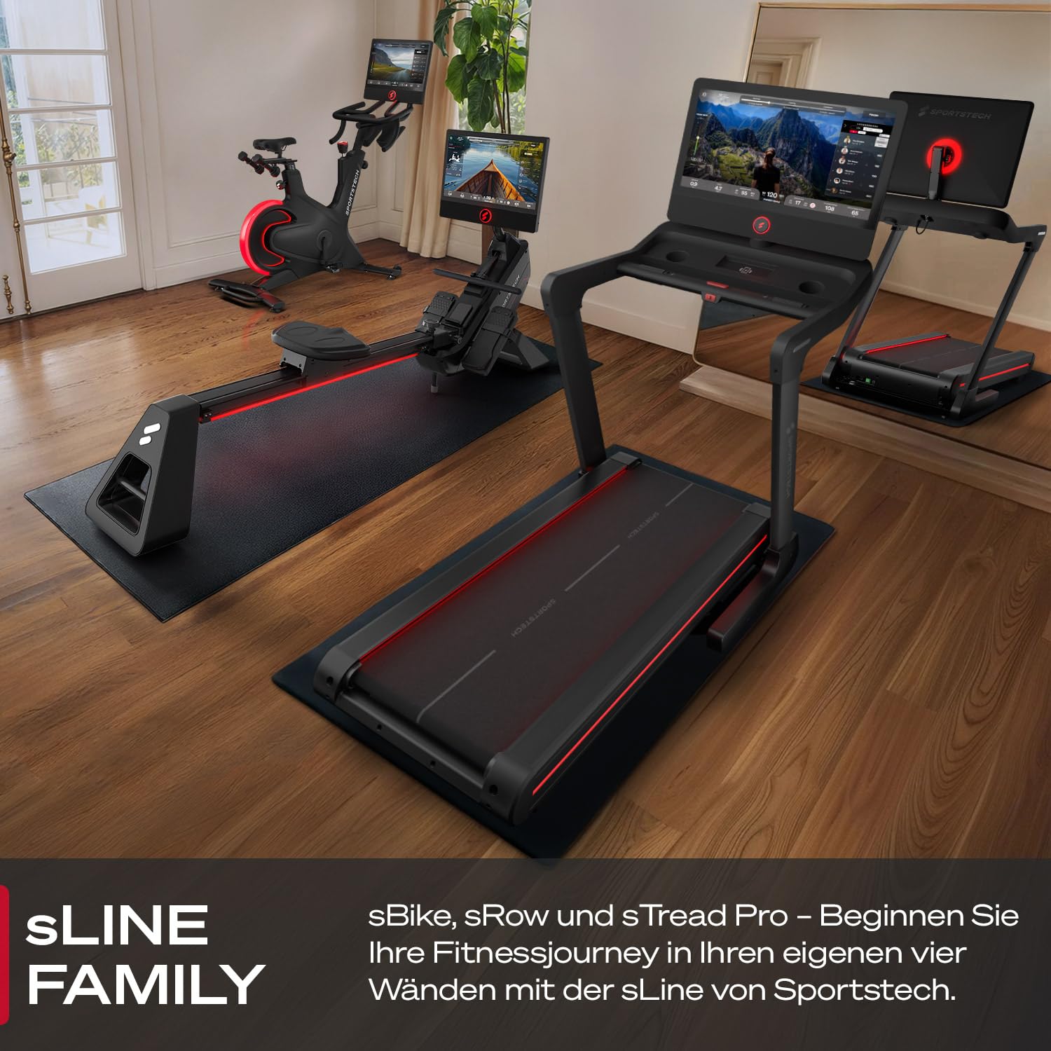 Sportstech Heimtrainer + 21.5" Touch Display - Deutsche Qualitätsmarke - APP mit Live Workouts & Kursen Fitnessbike mit patentierter LED Technologie, Ergometer, sBike (sBike schwarz)