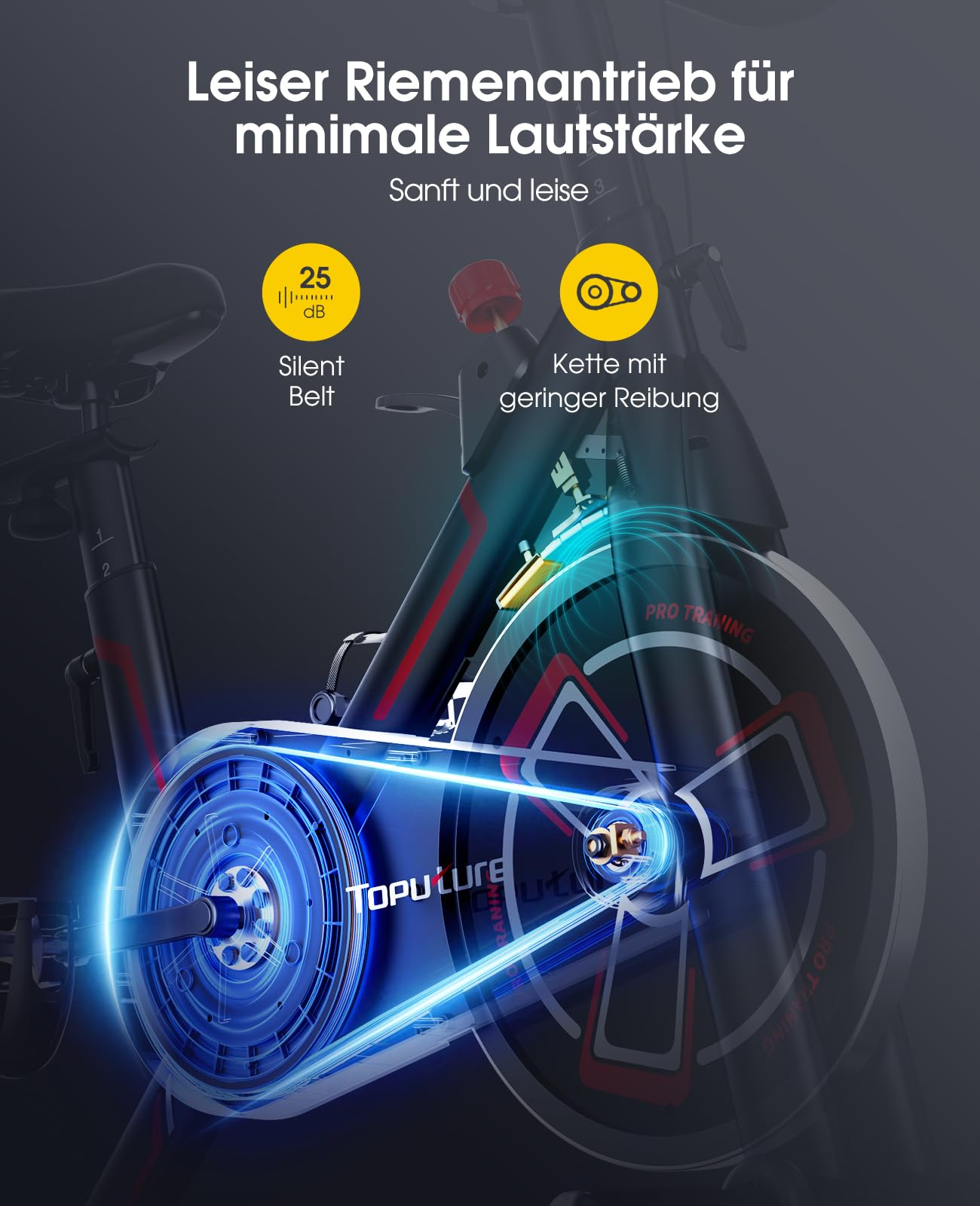 Toputure Heimtrainer Fahrrad mit Schlau APP, 15 KG Schwungrad, Leiser Hometrainer mit 0-100% Magnetischem Widerstand, Spinning Indoor Exercise bike Bis 150 KG, mit Tablet-Halter, LCD