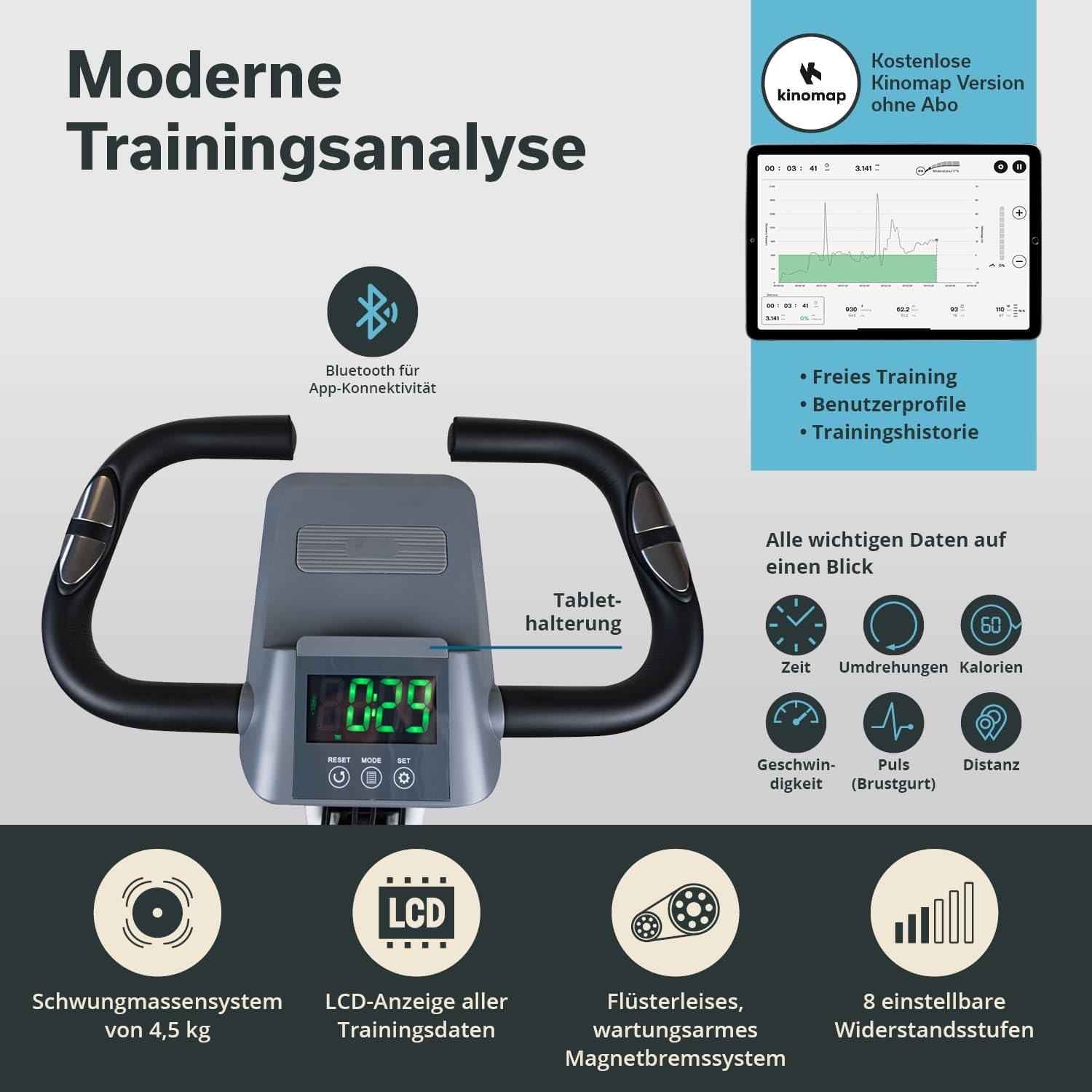 Skandika Fitnessbike Foldaway X-3000 X-Bike mit Lehne, Ergometer Fahrrad, klappbarer Hometrainer | Multi-Gym 4 in 1 Heimtrainer, Liegeergometer, Beintrainer, Kraftstation | blau/weiß