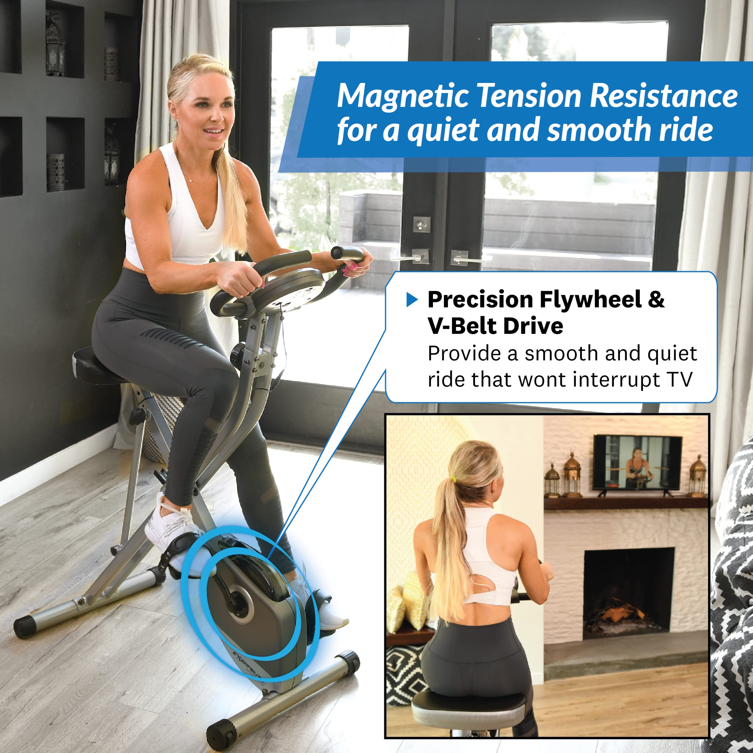 EXERPEUTIC Klappbarer Heimtrainer mit Magnetbremssystem & Handpulsmessung