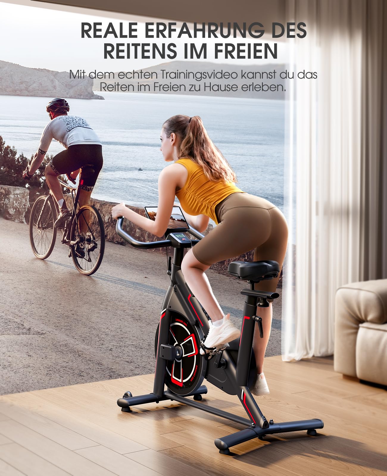 Toputure Heimtrainer Fahrrad mit Schlau APP, 15 KG Schwungrad, Leiser Hometrainer mit 0-100% Magnetischem Widerstand, Spinning Indoor Exercise bike Bis 150 KG, mit Tablet-Halter, LCD