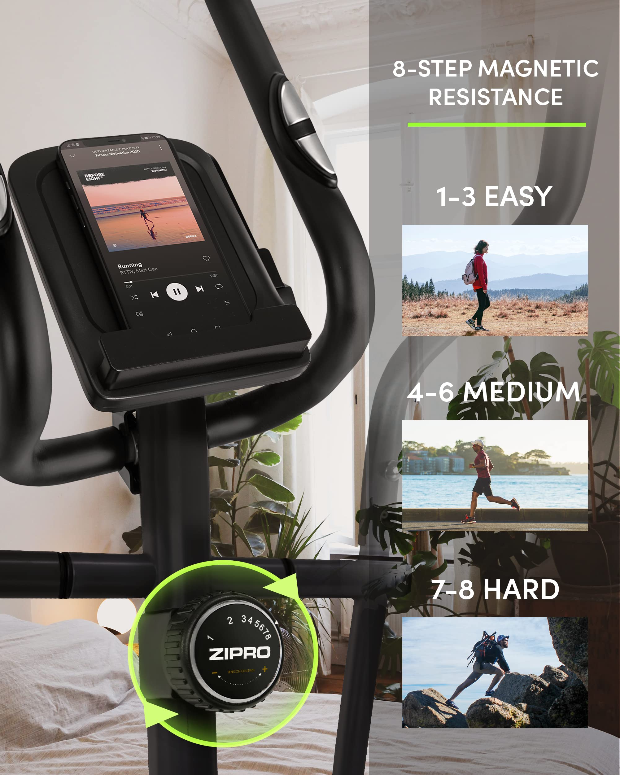 Zipro Crosstrainer Burn Gold, Ellipsentrainer bis zu 120 kg, Crosstrainer für Zuhause, Cardio Trainingsgerät, Exercise Machines, Heimtrainer, 8 Widerstandsstufen