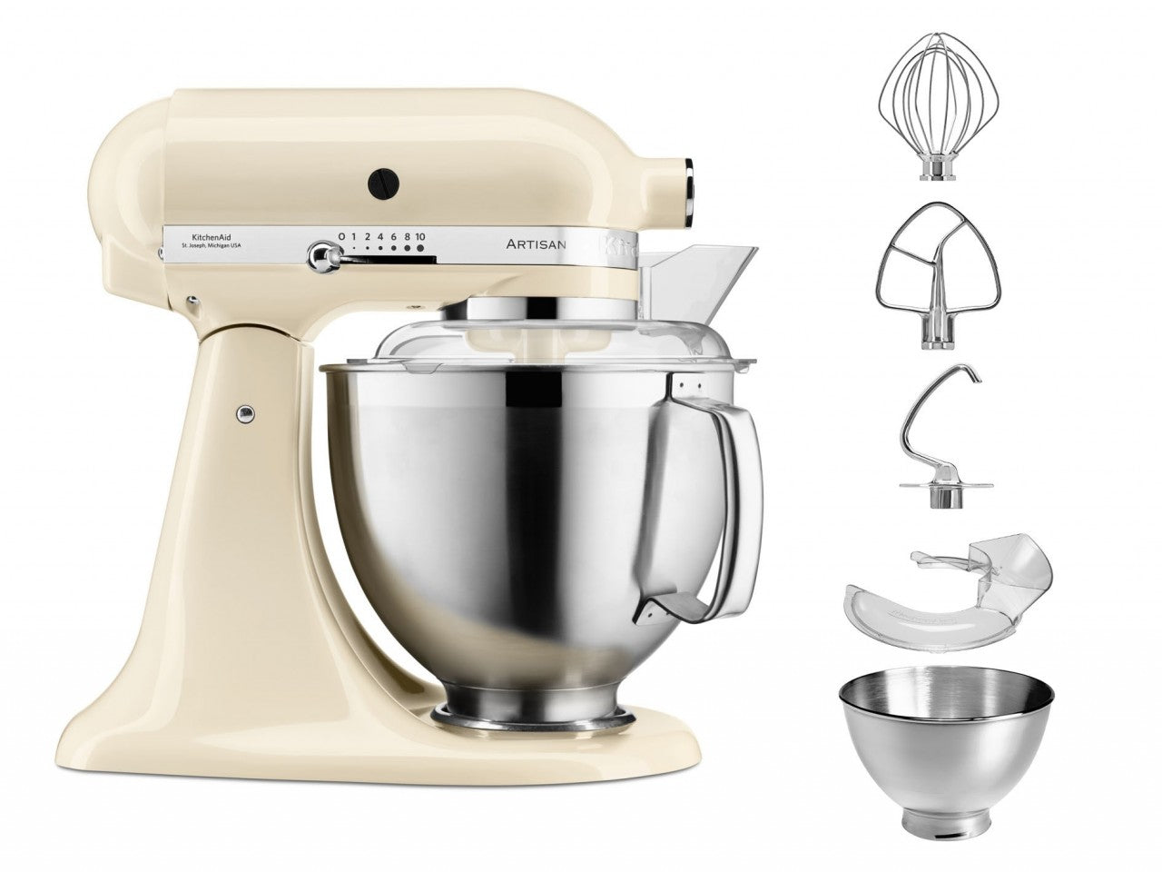 KitchenAid 4,8 L 5KSM185 Artisan Küchenmaschine Allrounderset Fleischwolf+Spritzgebäck+Gemüseschneider